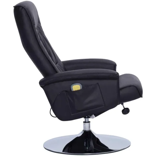 Adjustable massage chair with footstool, black faux leather