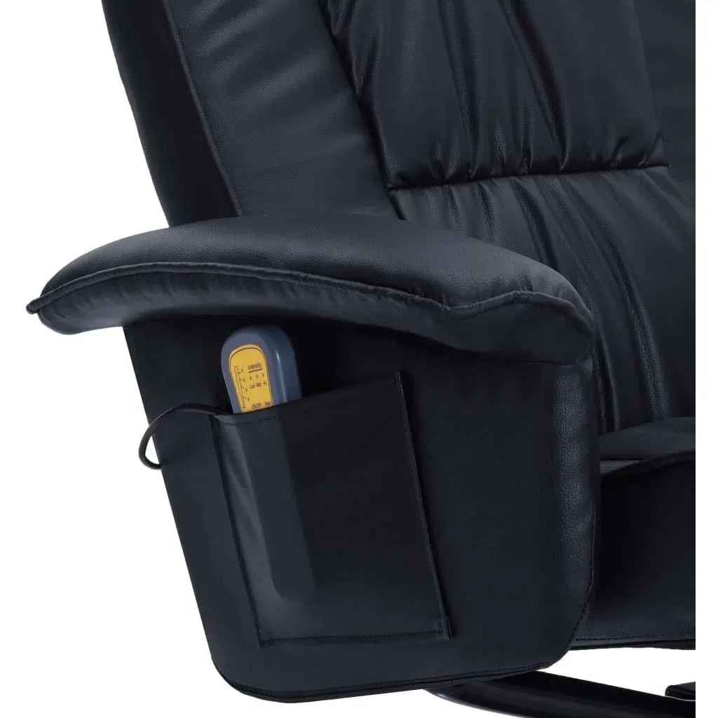 Adjustable massage chair with footstool, black faux leather