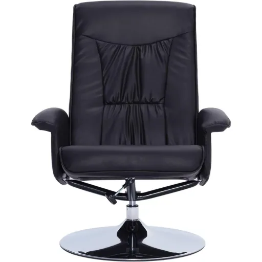 Adjustable massage chair with footstool, black faux leather