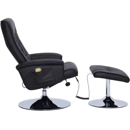Adjustable massage chair with footstool, black faux leather