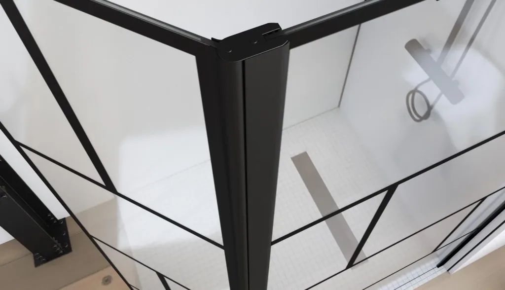 Shower screen in modern design 90+40 x 195 cm - glass shower with matt black wall profile