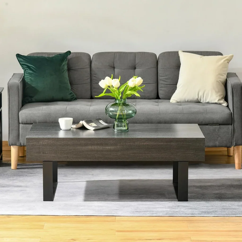 Coffee table, side table, sofa table, TV table, coffee table, living room table with drawer, shelves, sturdy steel frame e
