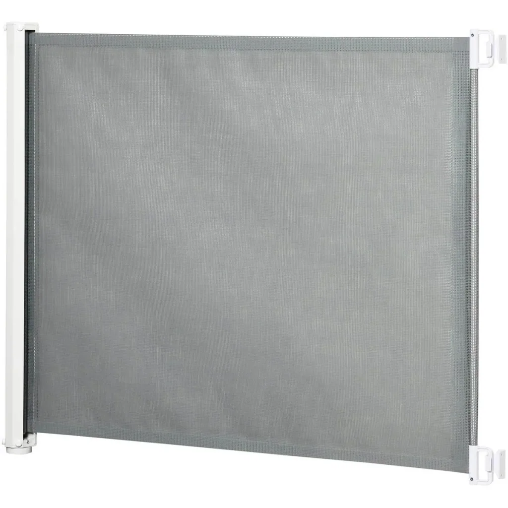Door and stair gate rollable, one-hand operation PVC grey