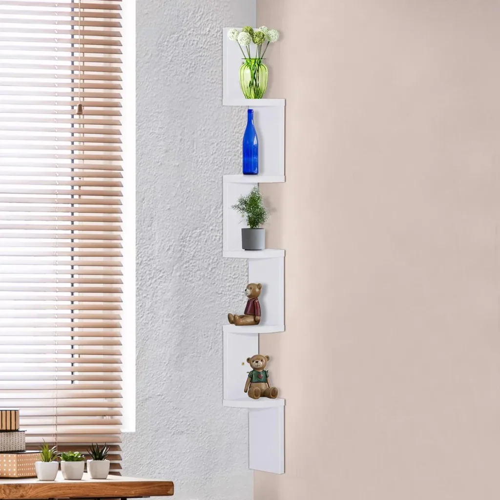 Corner shelf with 5 storage compartments