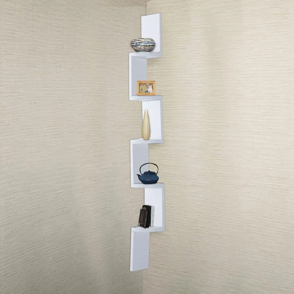 Corner shelf with 5 storage compartments