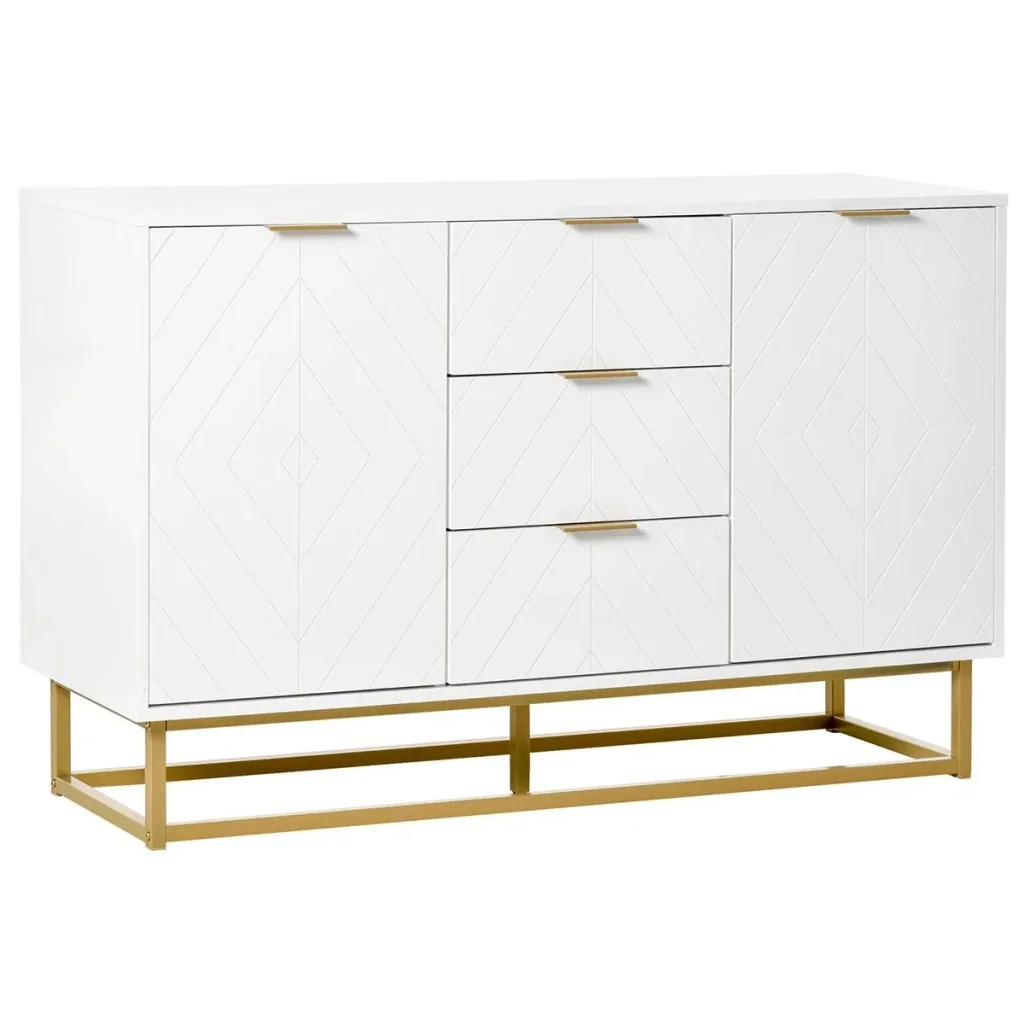 Sideboard chest of drawers modern side cabinet with cupboards and drawers gold base plenty of storage space white MDF steel 120 x 40