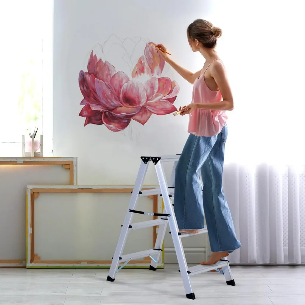 Stepladder with 4 steps silver