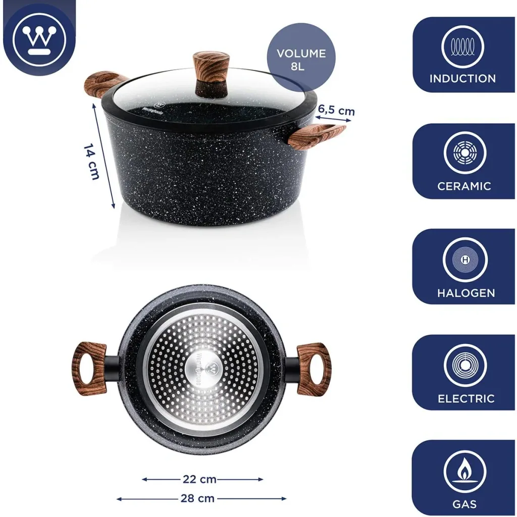 Cooking pot 28 cm black marble wood