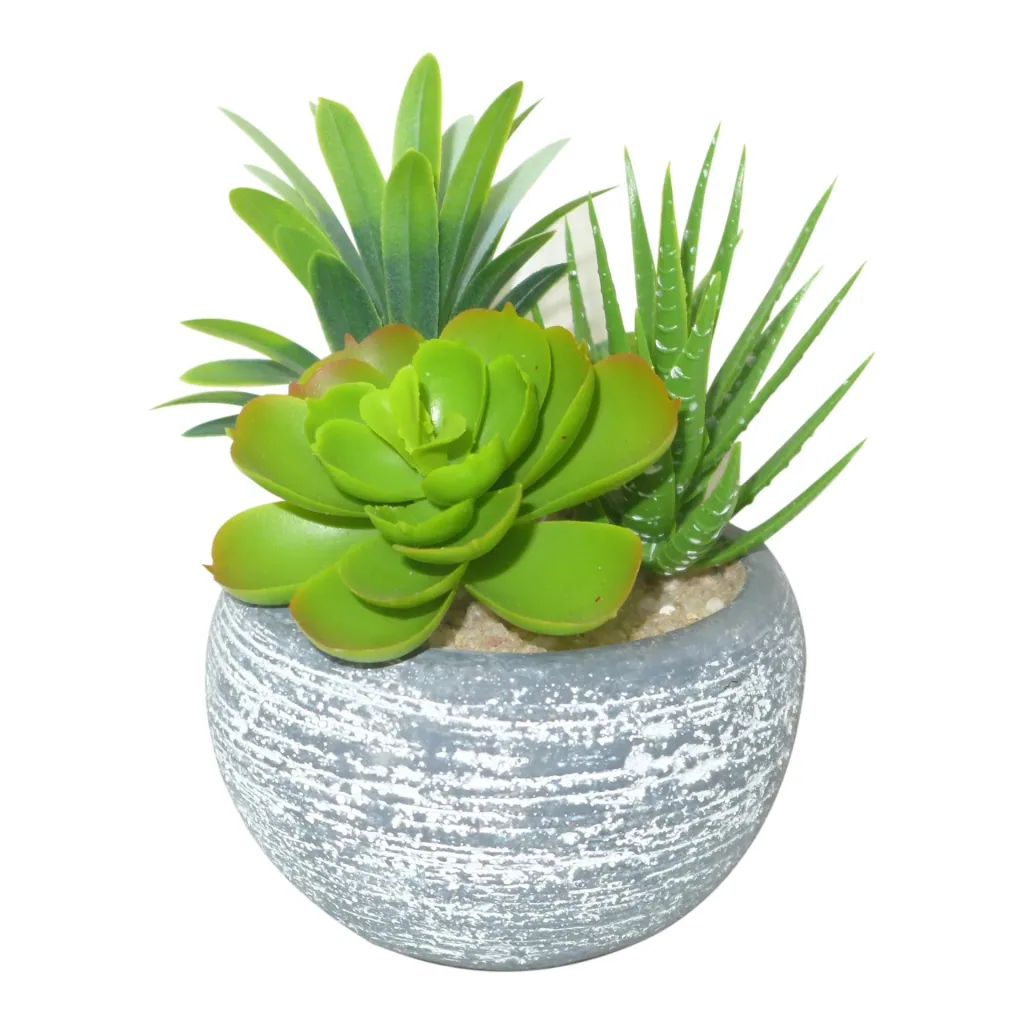 Artificial flower succulents in concrete set of 2