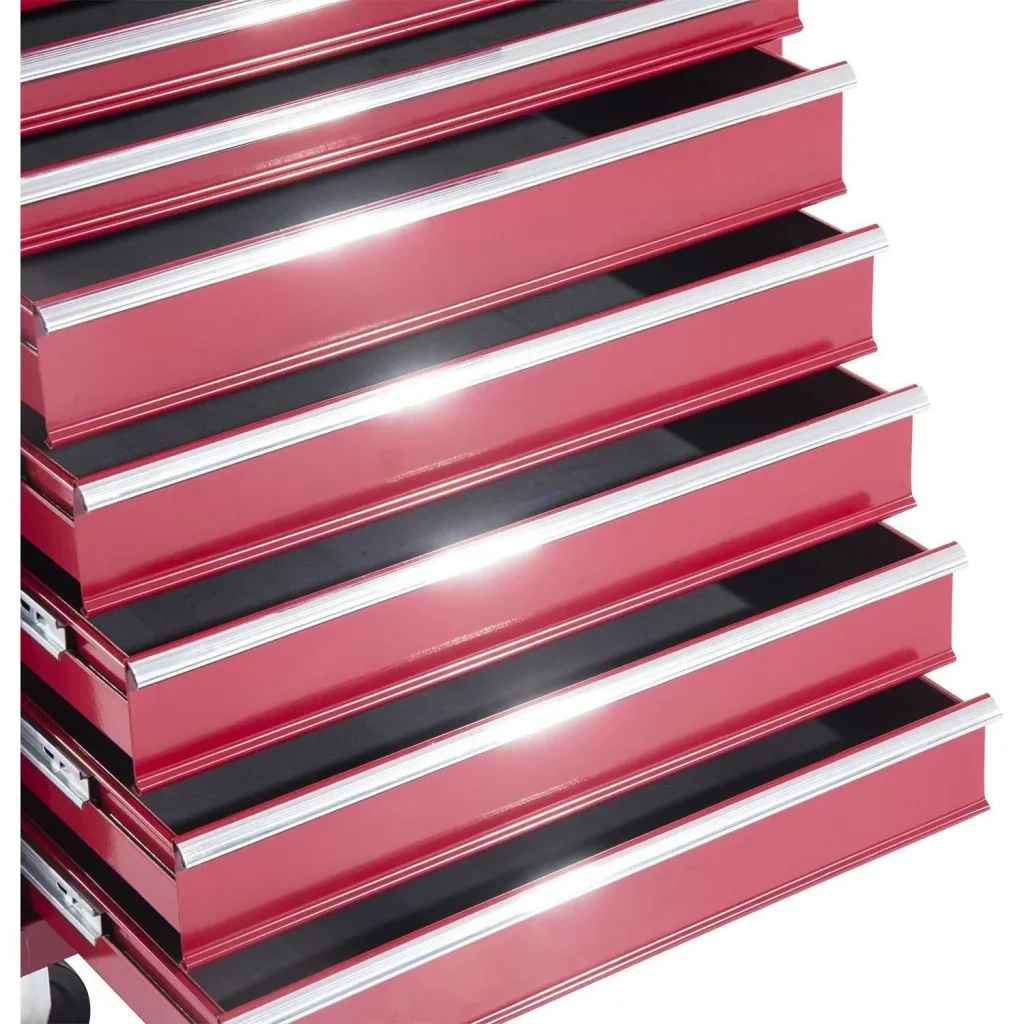 Mobile workshop trolley, lockable with 16 drawers, red
