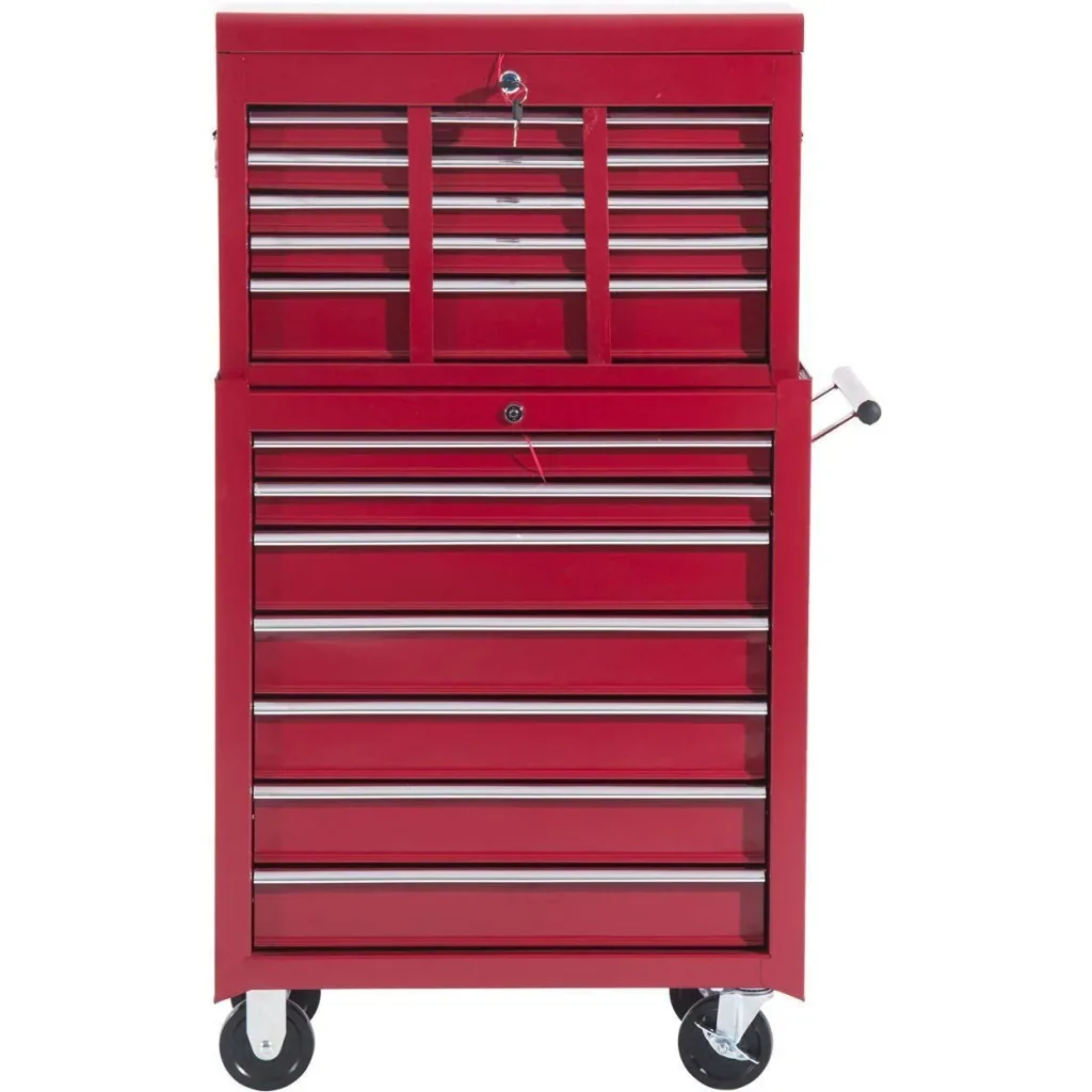Mobile workshop trolley, lockable with 16 drawers, red
