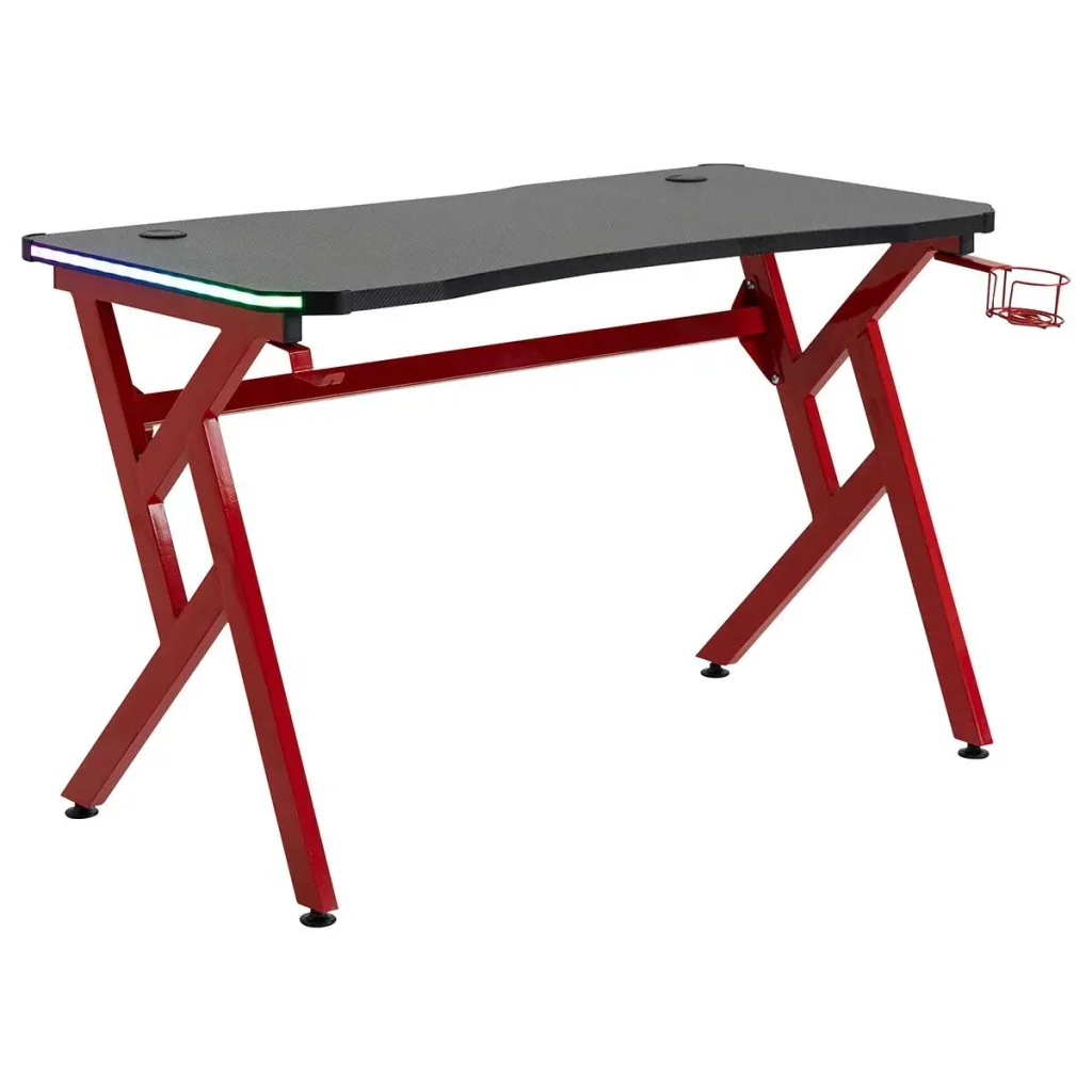 Gaming Table RGB Lights Desk R-shaped 4 Adjustable Footrests Computer Table Work Table Chipboard Metal