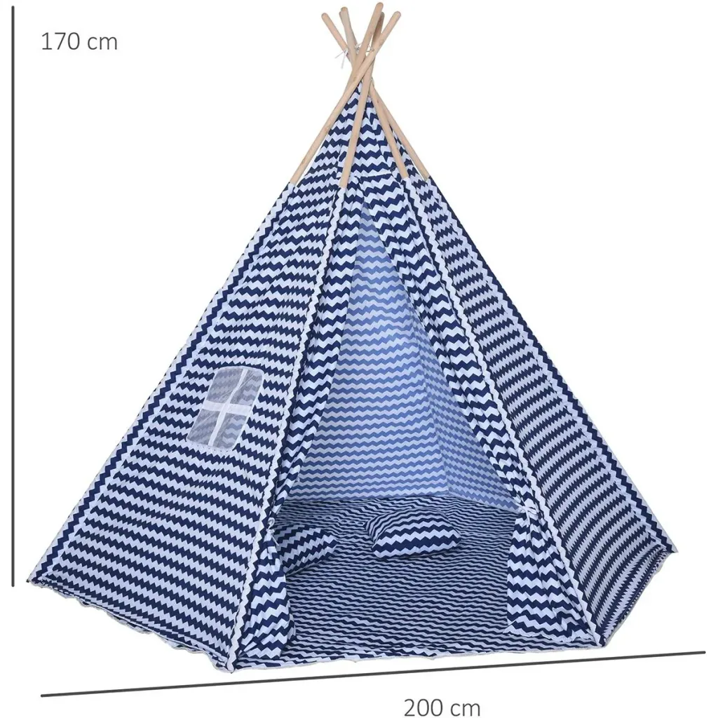 Tipi children's tent with floor mat blue, white