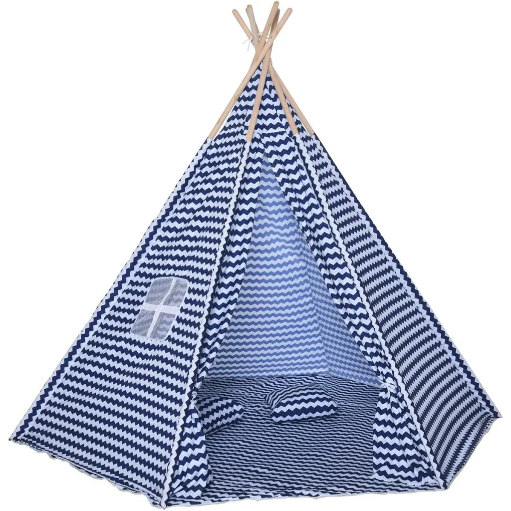 Tipi children's tent with floor mat blue, white