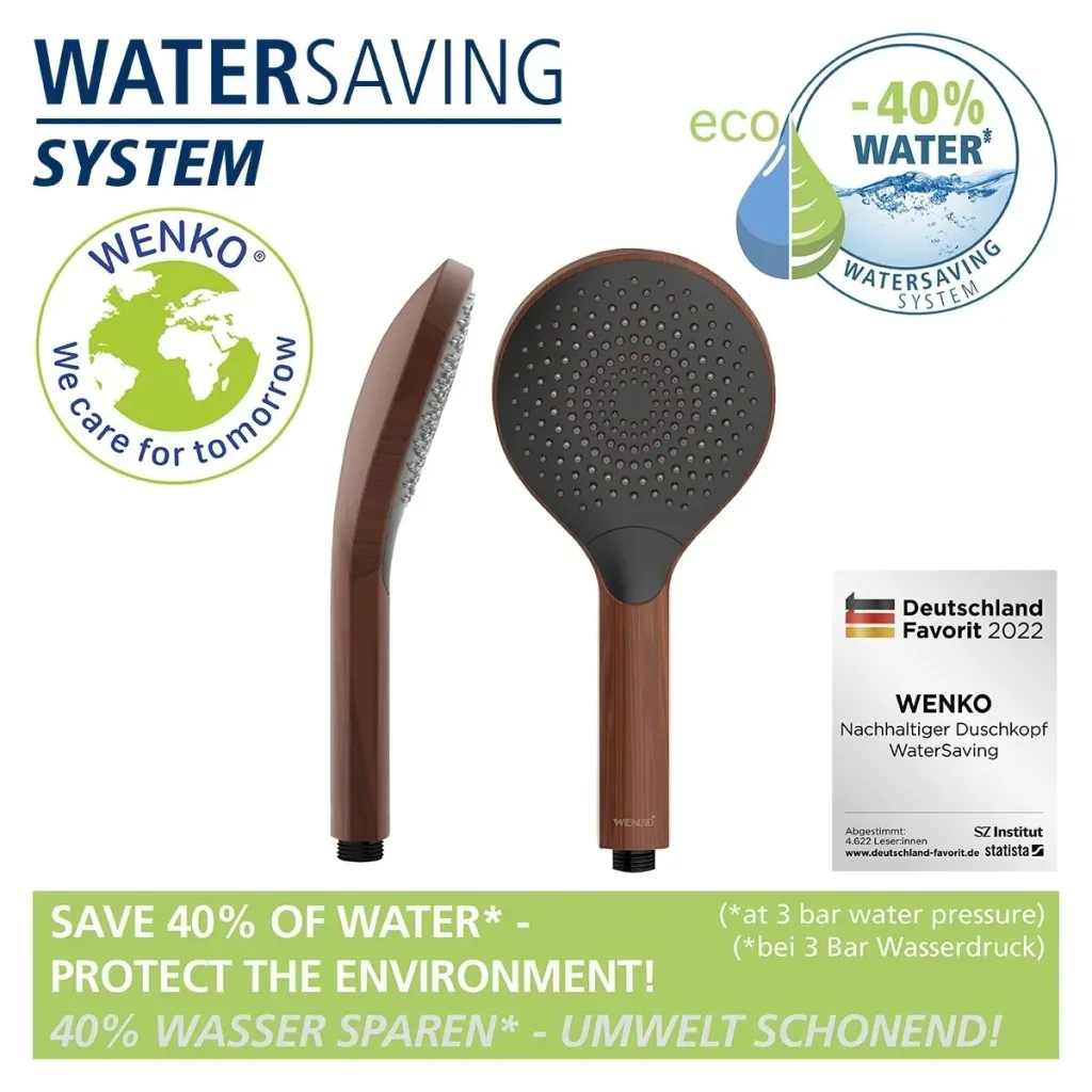 Watersaving shower head Watersaving Wood, Ø 12 cm
