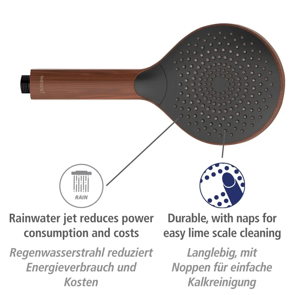 Watersaving shower head Watersaving Wood, Ø 12 cm
