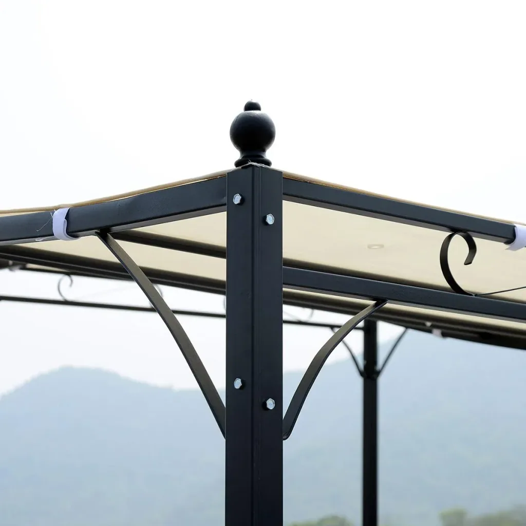 Curved patio roof in cream white/black