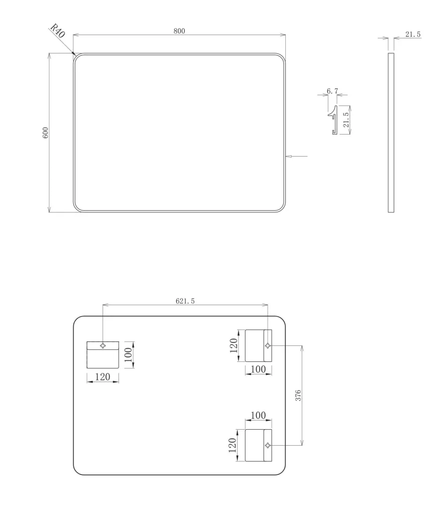 Wall mirror "Black Living" - 80 x 60 cm - Bathroom mirror with high-quality and robust aluminum frame