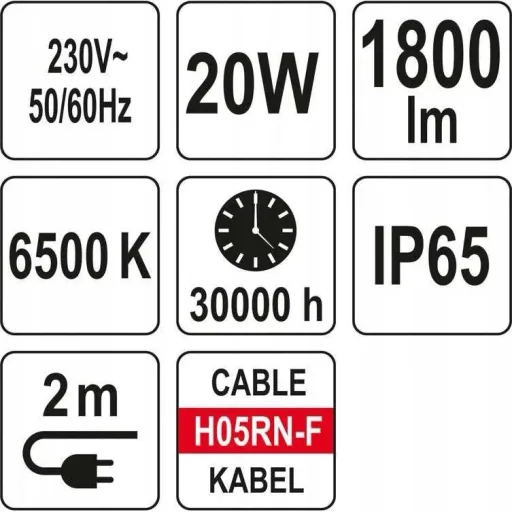 LED floodlight with stand - 20W - 1800LM - 120cm