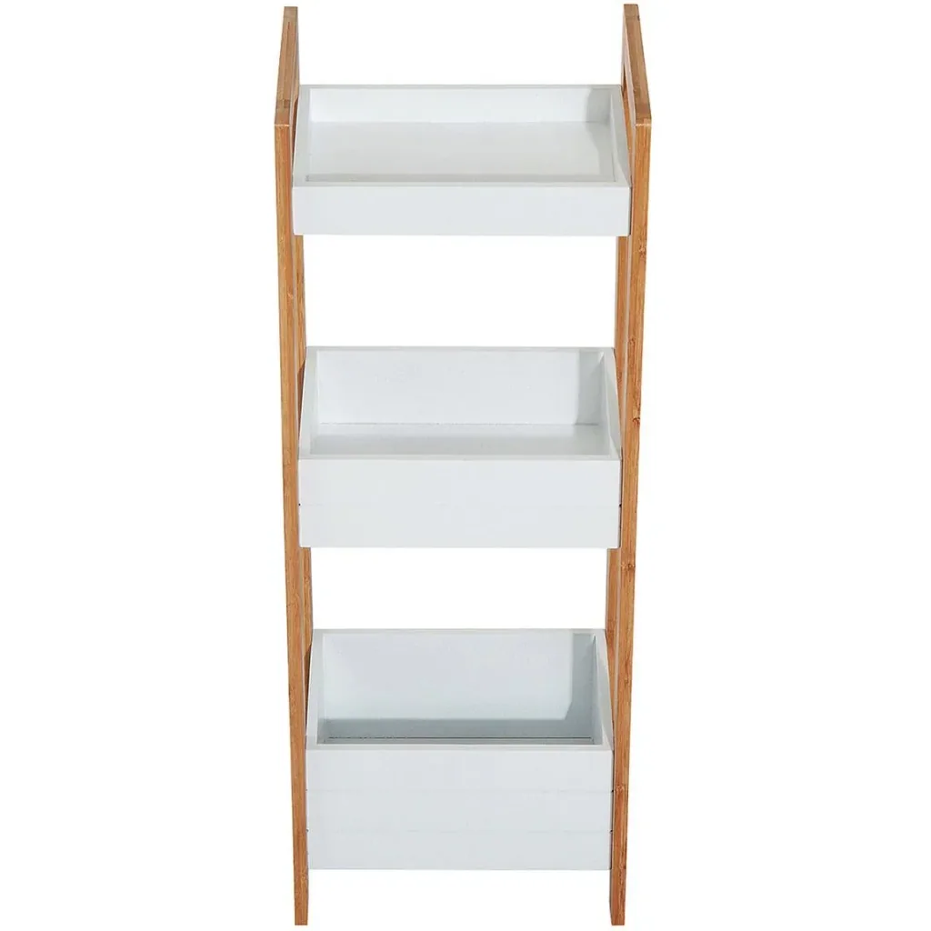 Bathroom shelf, standing shelf, wooden shelf with 3 storage compartments, white