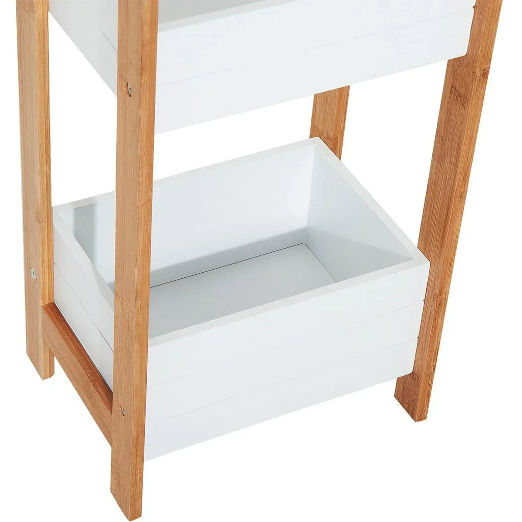 Bathroom shelf, standing shelf, wooden shelf with 3 storage compartments, white