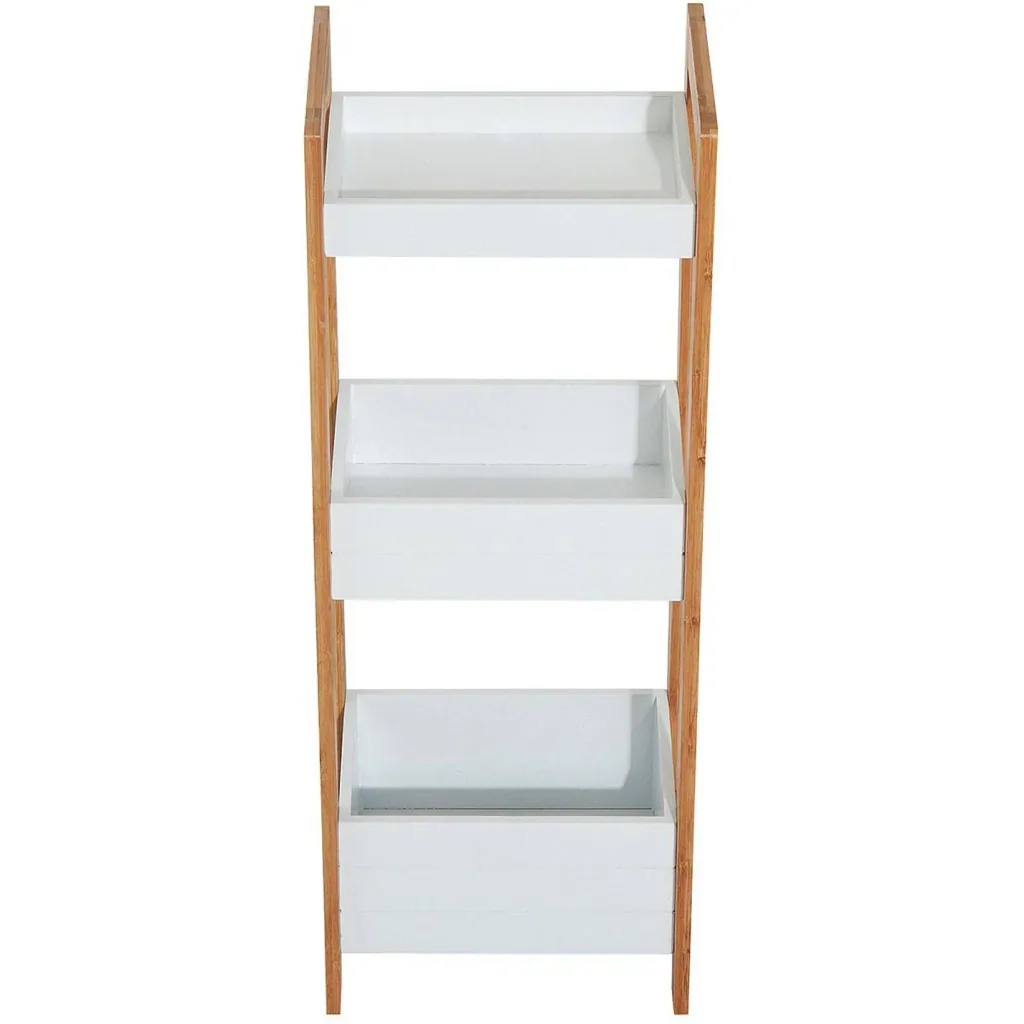 Bathroom shelf, standing shelf, wooden shelf with 3 storage compartments, white