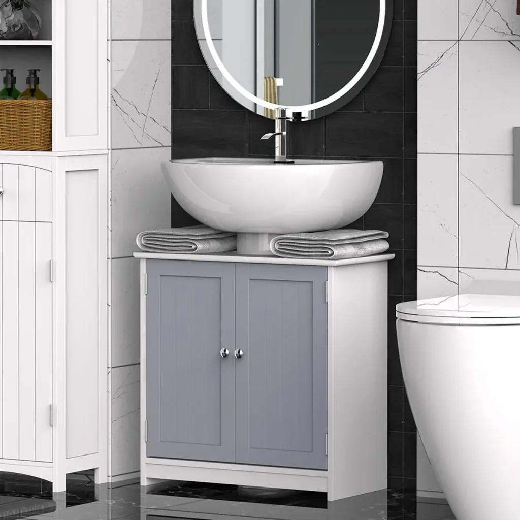 Vanity unit with adjustable shelves White+Grey