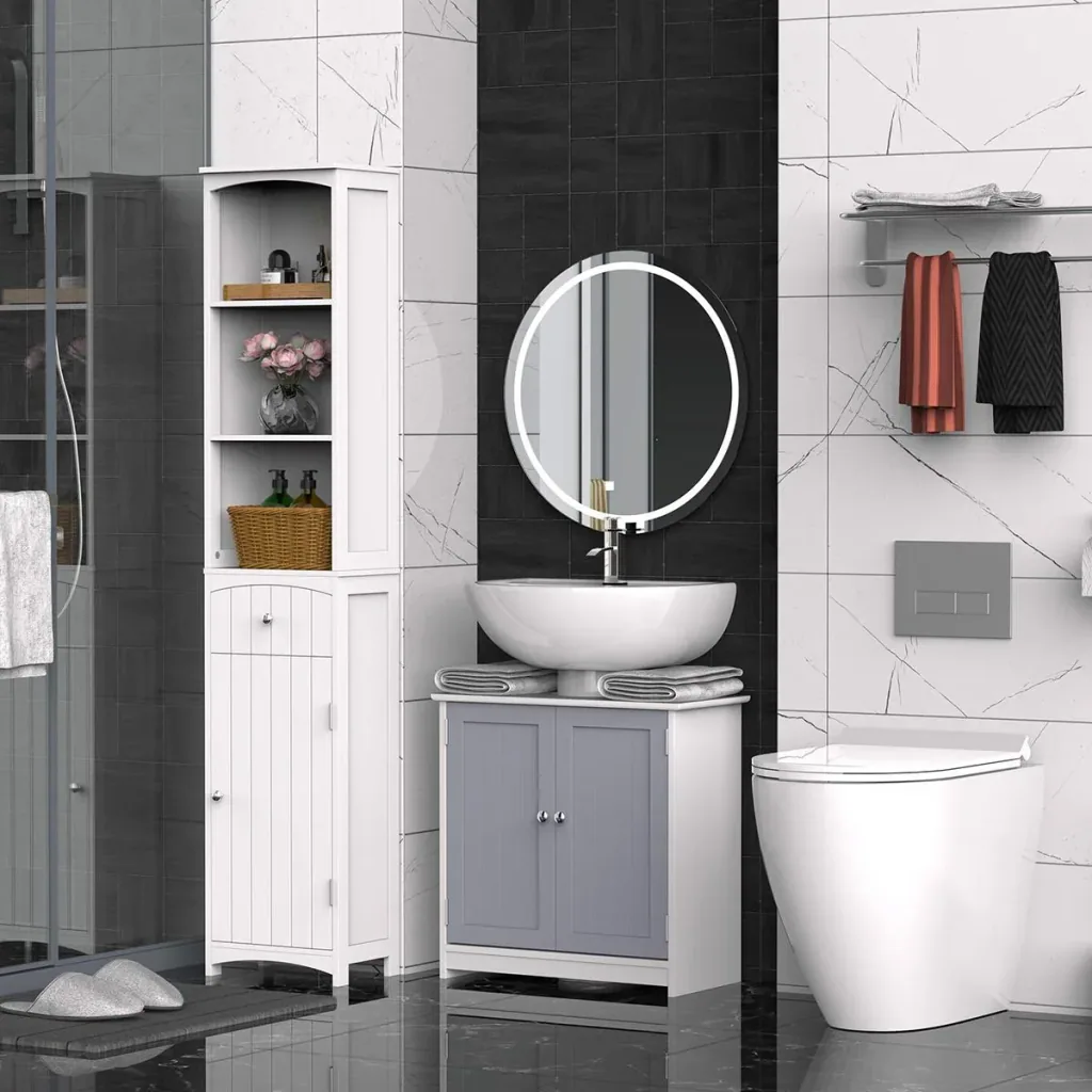Vanity unit with adjustable shelves White+Grey