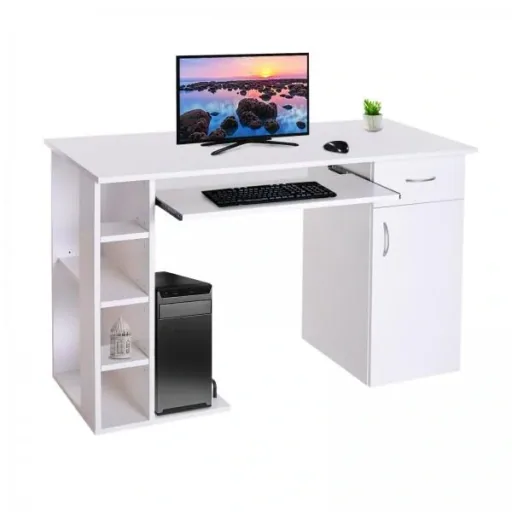 Computer desk office table with cabinet PC table wood veneer