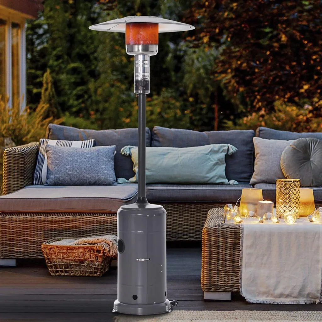 Patio heater with rotary knob wheels Patio heater with automatic safety shutdown rollable gas