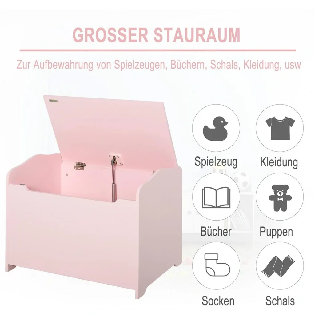 2-in-1 children's bench with storage space pink
