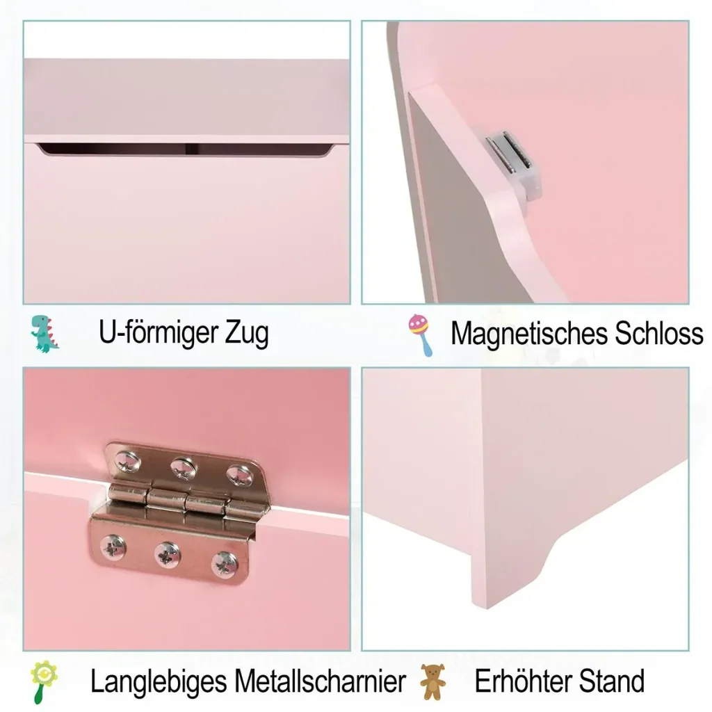 2-in-1 children's bench with storage space pink