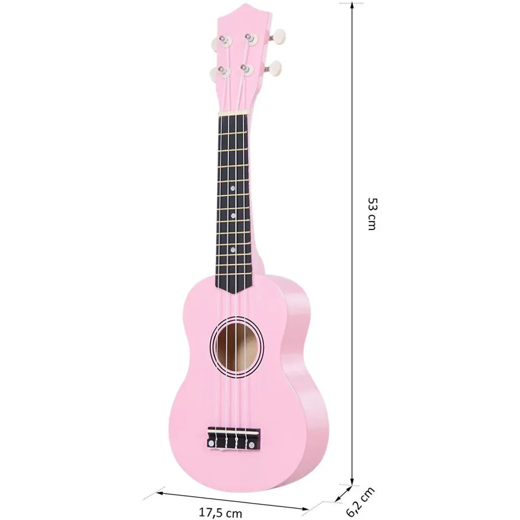 Ukulele string instrument beginner nylon strings birch wood pink 53 x 17.5 x 6.2 cm