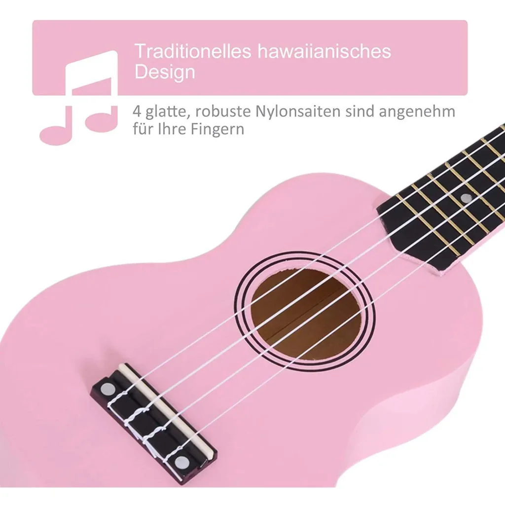 Ukulele string instrument beginner nylon strings birch wood pink 53 x 17.5 x 6.2 cm