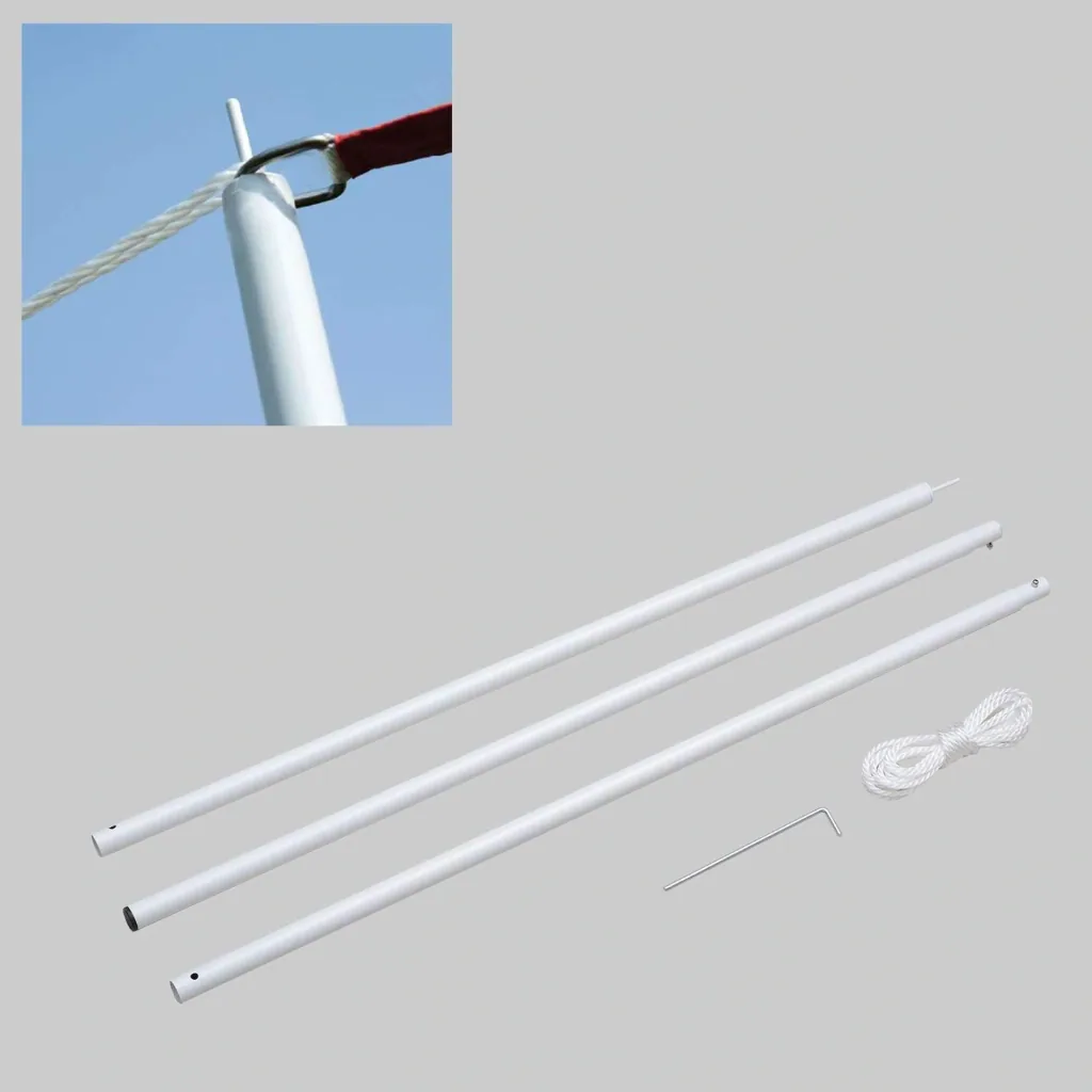 Set of 3 telescopic poles for awnings, including rope and pegs, metal, white, 25 x 104 cm
