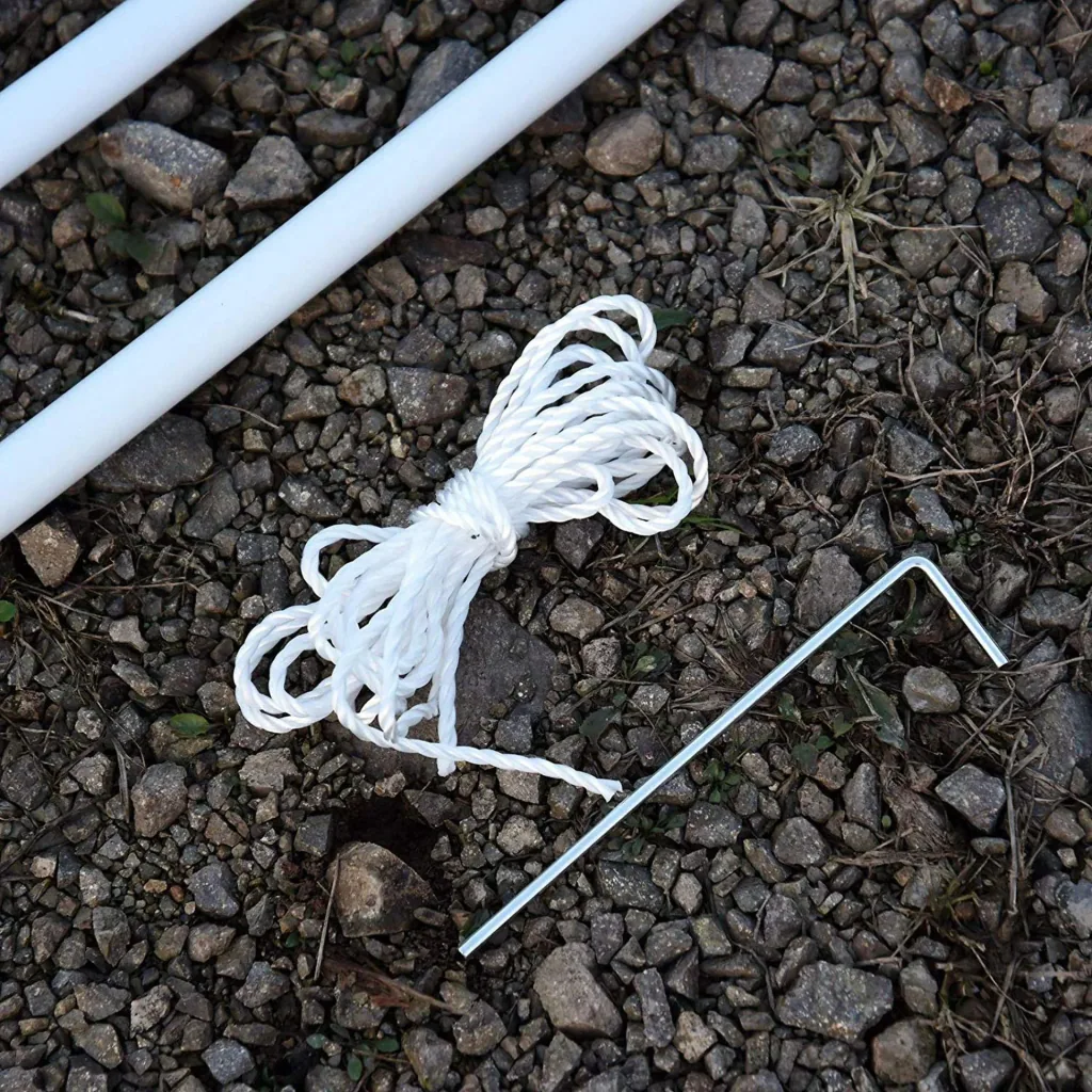 Set of 3 telescopic poles for awnings, including rope and pegs, metal, white, 25 x 104 cm