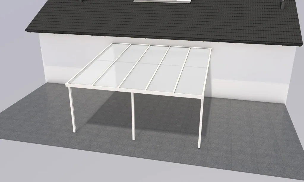 Patio roof Premium, white, 5100 x 5060 mm - Polycarbonate multi-wall sheets 16 mm, opal
