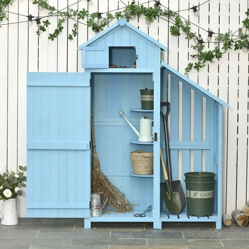 Garden house tool shed tool shed with firewood storage room tool shed with 3 shelves asphalt roof fir wood Himmelbl