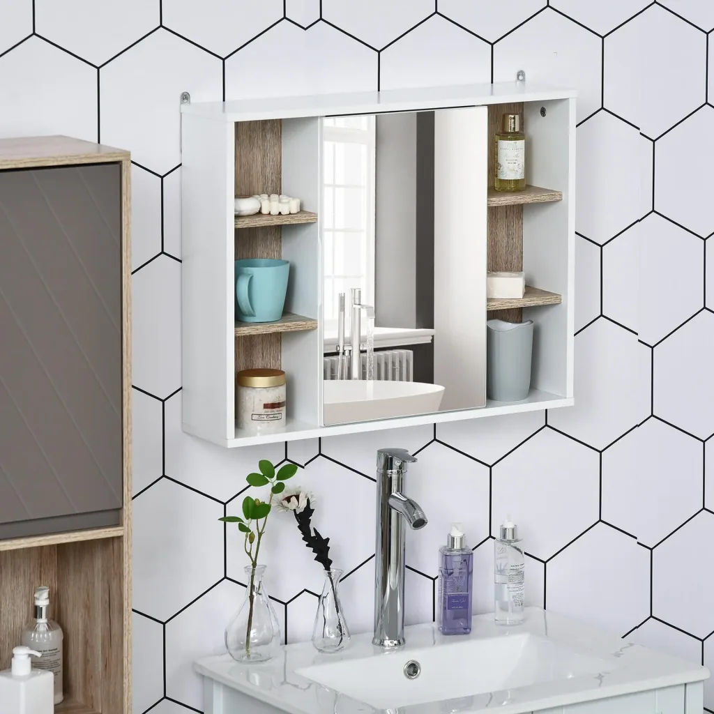 Bathroom mirror cabinet, white