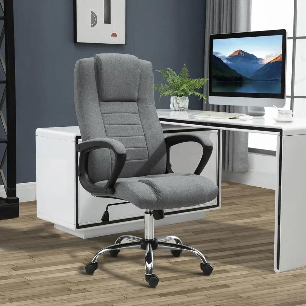 Office chair computer chair with rocker function headrest ergonomic desk chair rotatable height adjustable linen-to