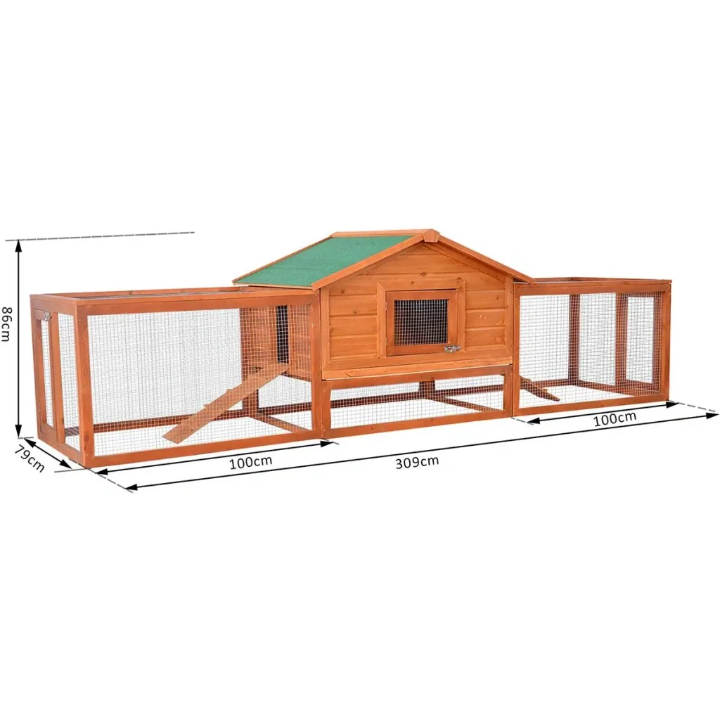 Rabbit hutch with side enclosure brown/green