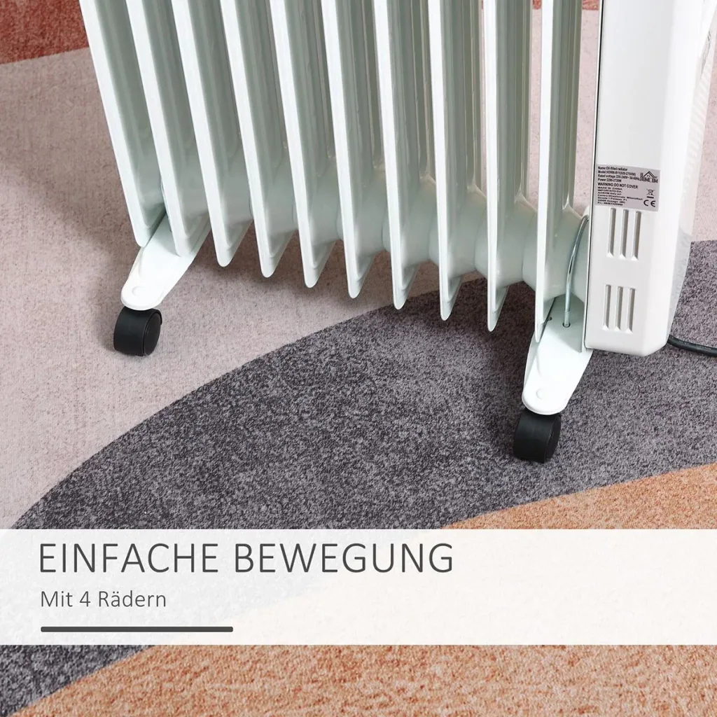 Oil-filled radiator, portable electric heater, 2290-2720W, 3 heat settings, 24-hour timing, with 4 castors, steel, 50.5 x 24 x 63 cm