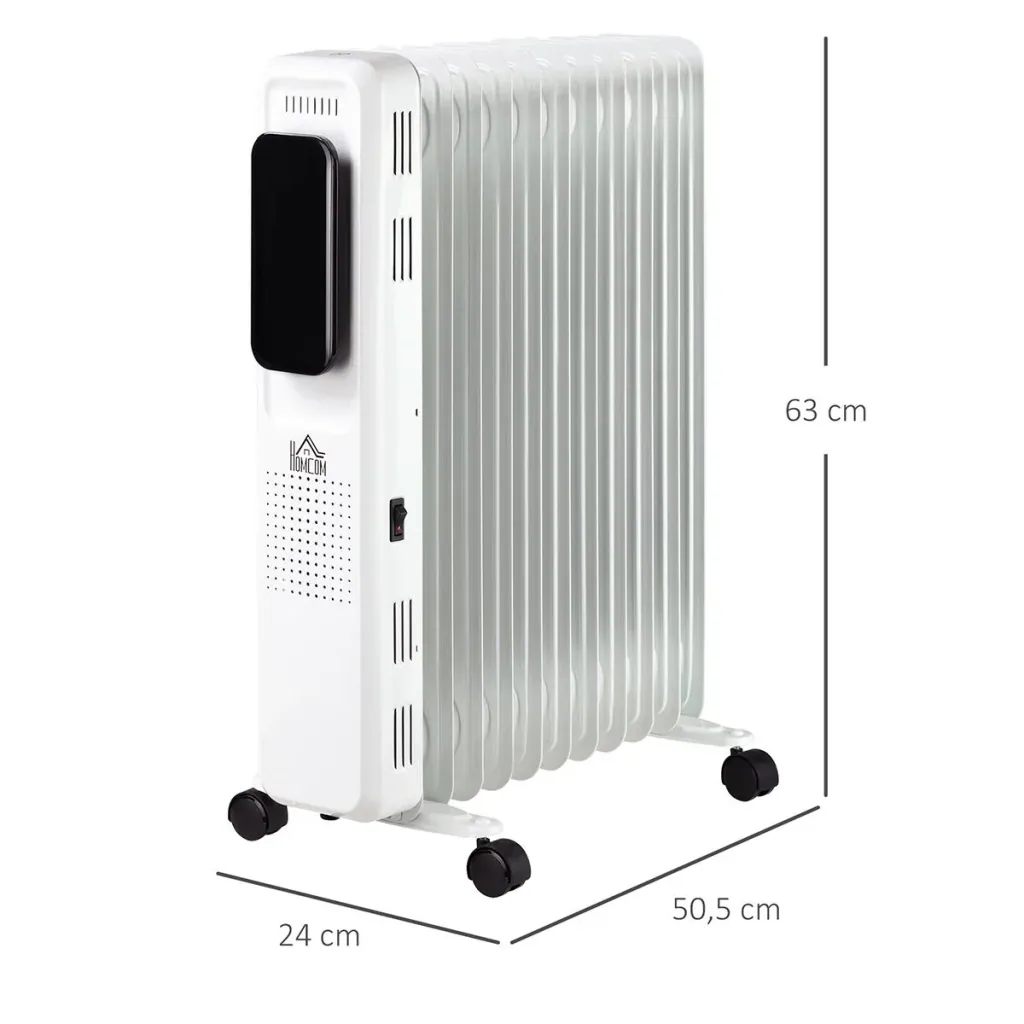 Oil-filled radiator, portable electric heater, 2290-2720W, 3 heat settings, 24-hour timing, with 4 castors, steel, 50.5 x 24 x 63 cm