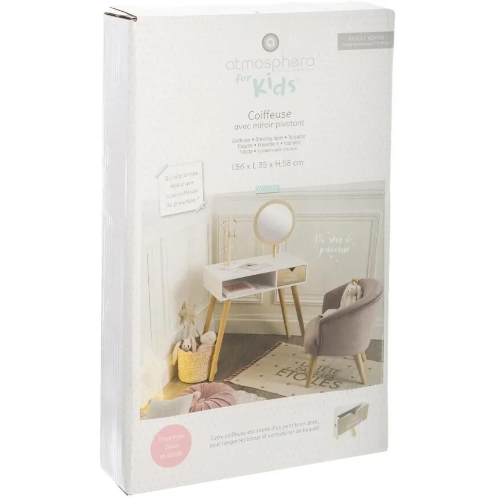Dressing table with mirror and drawer - white/gold - 56x32x92 cm