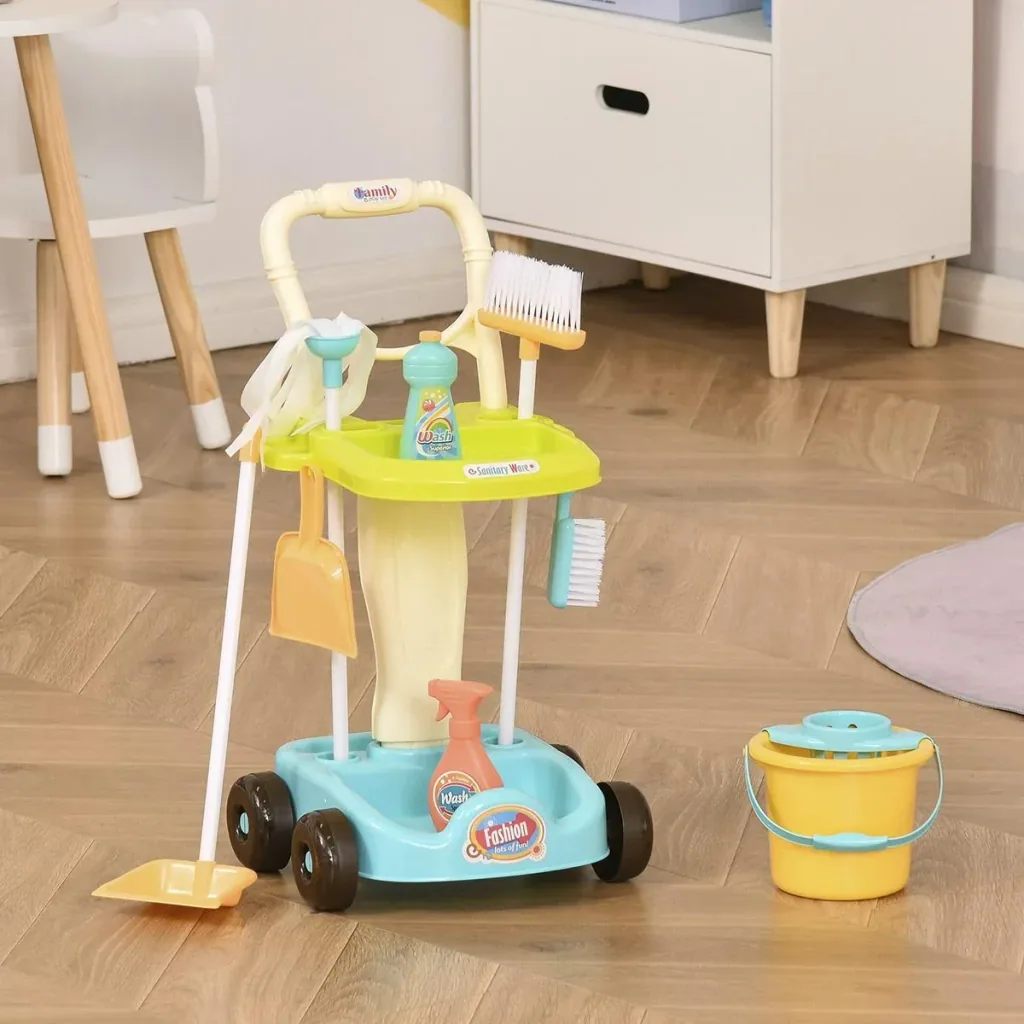 Broom cart cleaning cart with accessories cleaning set for children role play cleaning toy 17 pieces with broom mop dustpan