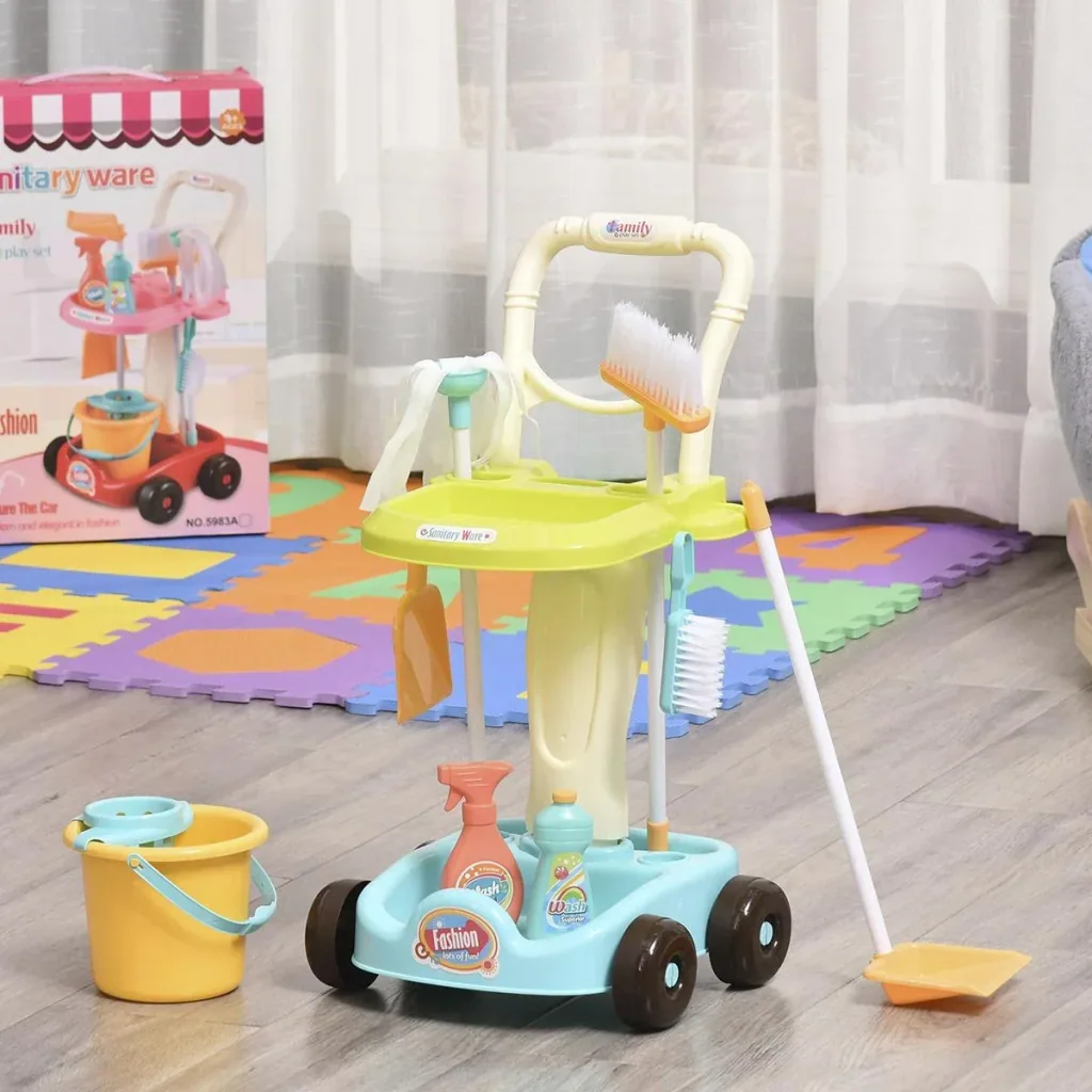 Broom cart cleaning cart with accessories cleaning set for children role play cleaning toy 17 pieces with broom mop dustpan