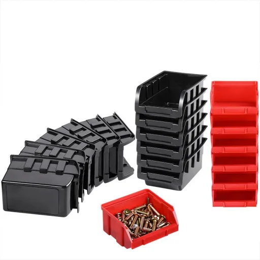 2x tool sheds with stacking boxes (32 pieces) - 2 wall panels of 32x38x2 cm