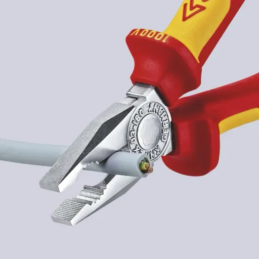 Insulated combination pliers with multi-component grips, VDE-tested, chrome-plated, 180 mm