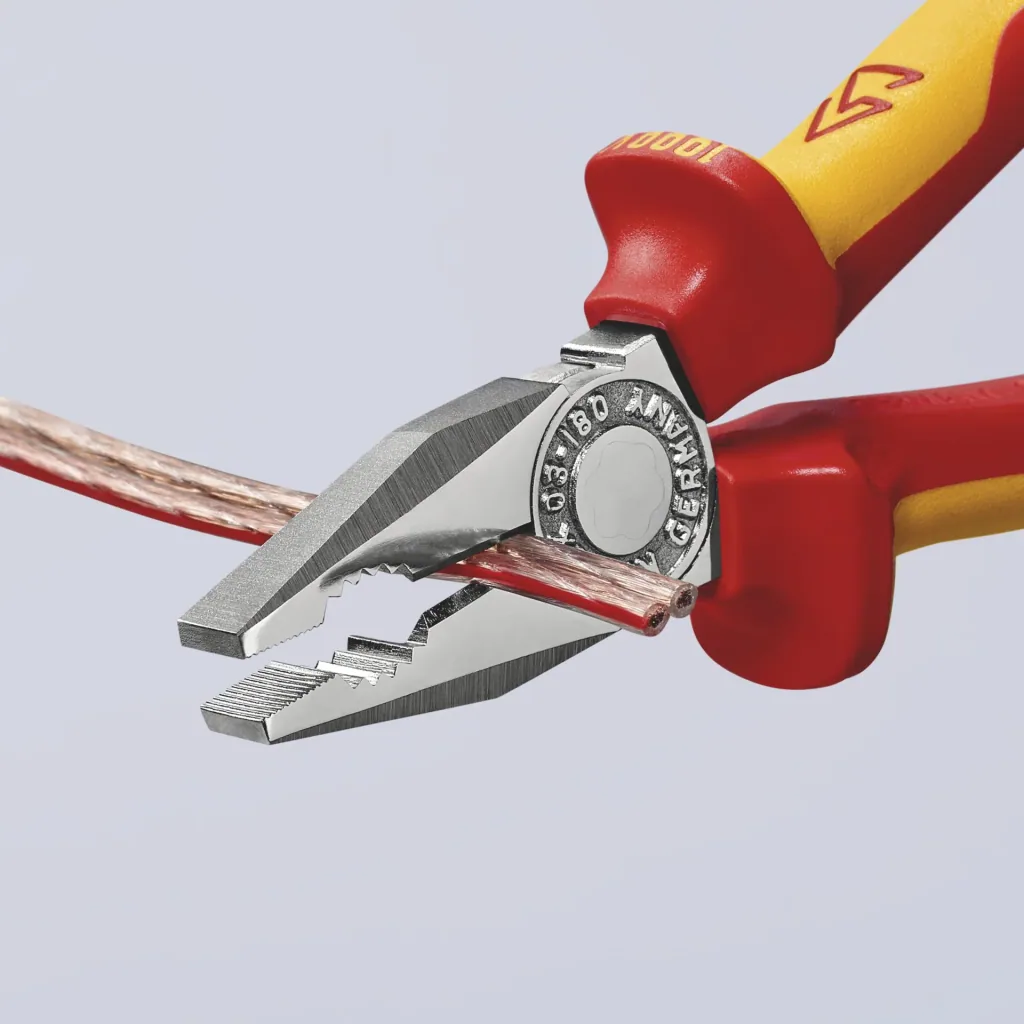 Insulated combination pliers with multi-component grips, VDE-tested, chrome-plated, 180 mm