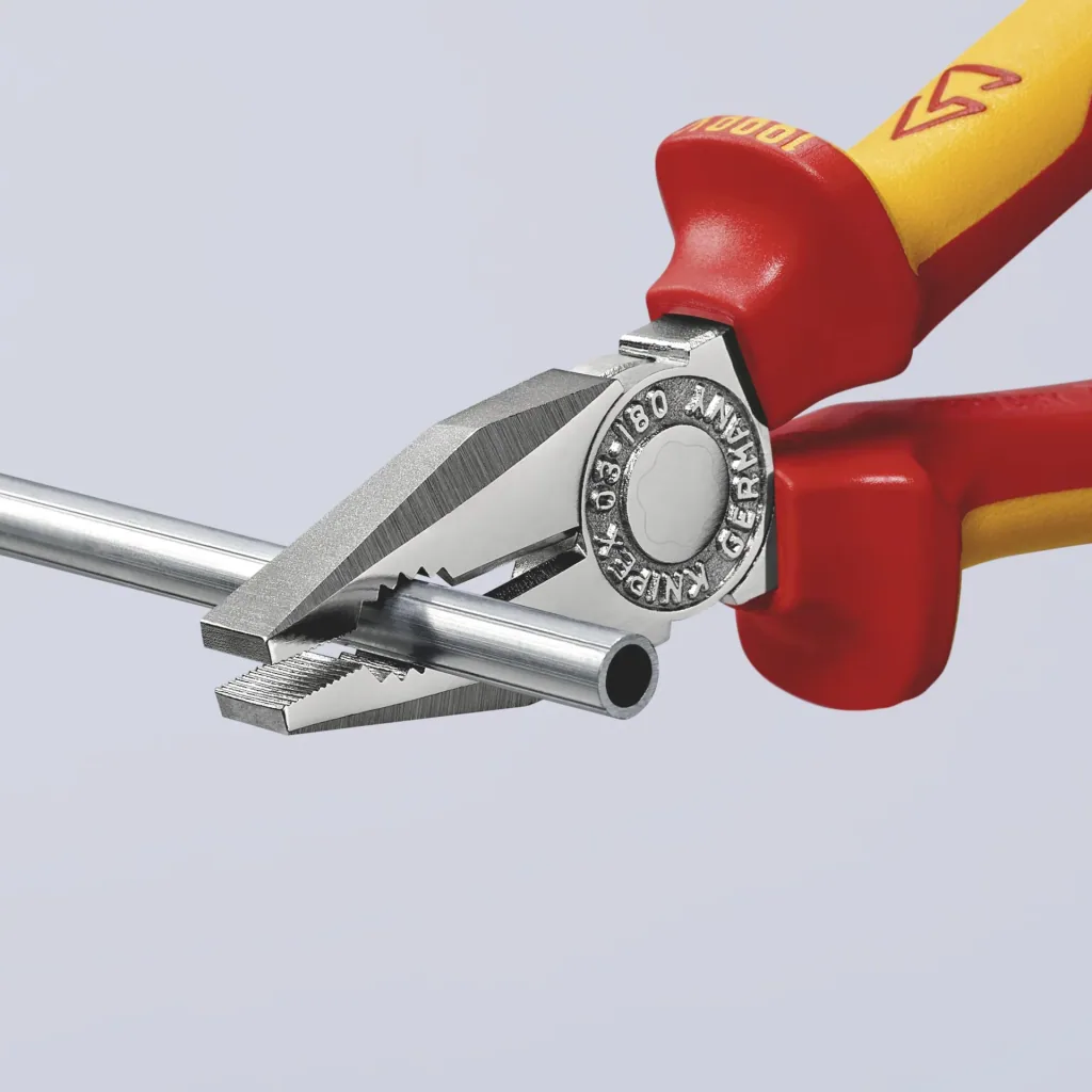 Insulated combination pliers with multi-component grips, VDE-tested, chrome-plated, 180 mm